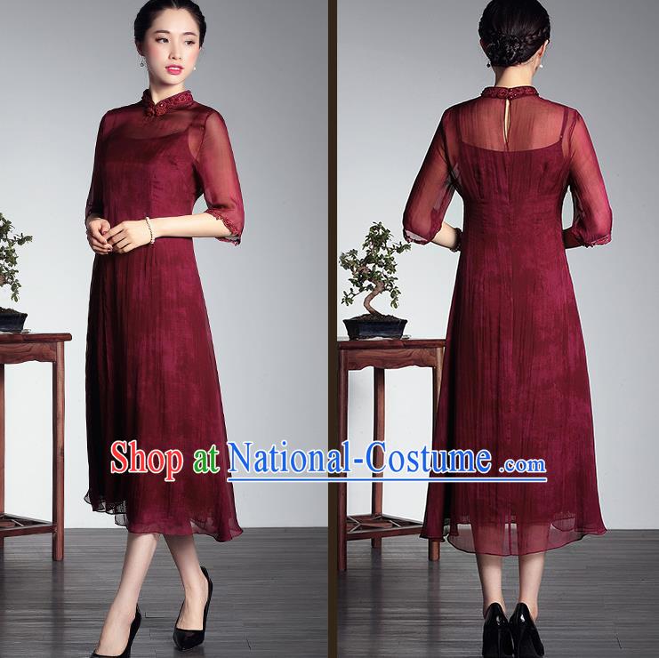 Traditional Ancient Chinese Young Women Cheongsam Dress Republic of China Tangsuit Stand Collar Blouse Dress Tang Suit Clothing for Women