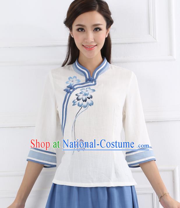 Asian China Top Grade Linen Cheongsam Blouse, Traditional Chinese Tang Suit Hanfu Shirts for Women