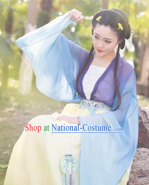 Asian China Tang Dynasty Palace Lady Costume Embroidery Slip Dress, Traditional Chinese Ancient Imperial Concubine Hanfu Clothing for Women