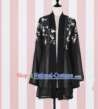 Asian China Song Dynasty Princess Embroidered Costume, Traditional Ancient Chinese Palace Lady Embroidery Black Blouse for Women