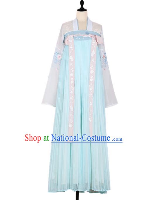 Asian China Tang Dynasty Palace Lady Embroidered Costume, Traditional Ancient Chinese Princess Embroidery Hanfu Clothing for Women