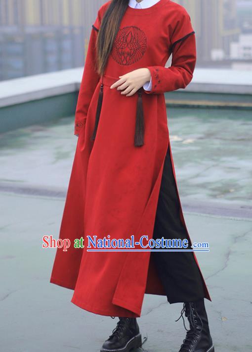 Asian China Tang Dynasty Swordswoman Embroidered Costume Red Robe, Traditional Ancient Chinese Elegant Hanfu Embroidery Clothing for Women