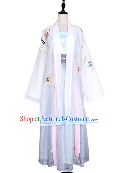 Asian China Song Dynasty Princess Costume Embroidered Butterfly Blouse and Pants, Traditional Ancient Chinese Elegant Hanfu Clothing for Women