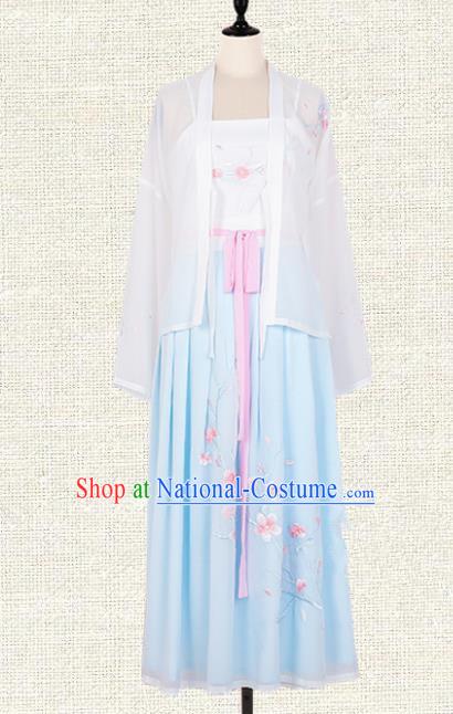 Asian China Tang Dynasty Palace Lady Embroidered Peach Blossom Costume, Traditional Ancient Chinese Elegant Hanfu Imperial Princess Clothing for Women