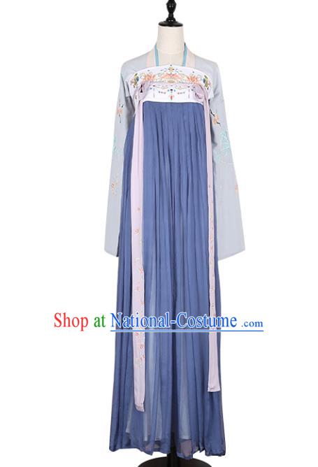 Asian China Tang Dynasty Imperial Princess Clothing Embroidered Slip Skirt, Traditional Ancient Chinese Palace Lady Hanfu Clothing for Women