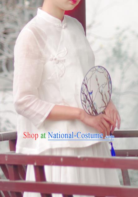 Asian China National Costume White Silk Hanfu Qipao Shirts Upper Outer Garment, Traditional Chinese Tang Suit Cheongsam Blouse for Women