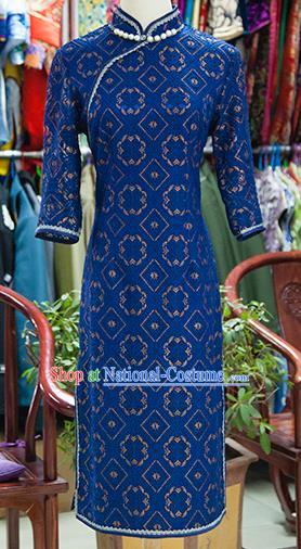 Traditional Ancient Chinese Republic of China Royalblue Cheongsam, Asian Chinese Chirpaur Embroidered Qipao Dress Clothing for Women