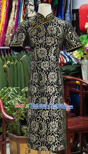 Traditional Ancient Chinese Republic of China Embroidered Cheongsam, Asian Chinese Chirpaur Black Qipao Dress Clothing for Women