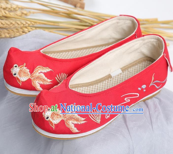 Traditional Ancient Chinese Palace Lady Hanfu Embroidered Red Shoes Bow Shoes, Asian China Princess Blood Stained Shoes for Women