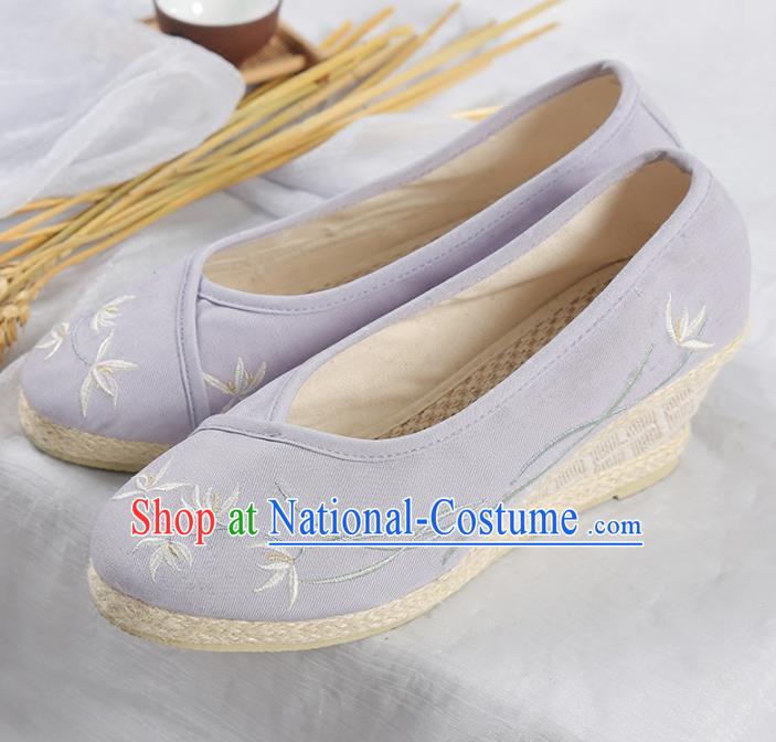 Traditional Ancient Chinese Palace Lady Hanfu Purple Embroidered Orchid Shoes, Asian China Princess Blood Stained Shoes for Women