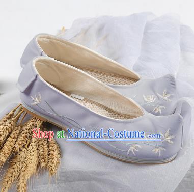 Traditional Ancient Chinese Palace Lady Hanfu Purple Embroidered Orchid Shoes, Asian China Princess Blood Stained Shoes for Women