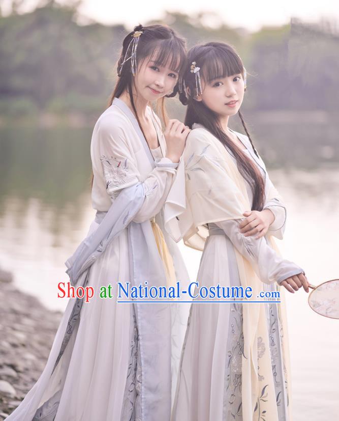 Traditional Ancient Chinese Young Lady Embroidered Costume Blouse and Skirt, Asian China Tang Dynasty Princess Hanfu Clothing for Women