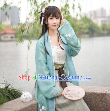 Traditional Chinese Song Dynasty Palace Lady Hanfu Costume Green BeiZi, Asian China Ancient Princess Dress Embroidered Clothing for Women