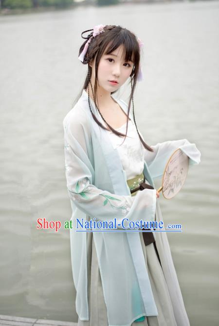 Traditional Chinese Song Dynasty Palace Lady Hanfu Costume Light Green BeiZi, Asian China Ancient Princess Dress Embroidered Clothing for Women