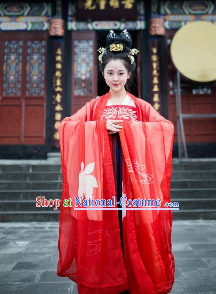 Traditional Ancient Chinese Imperial Consort Costume, Elegant Hanfu Clothing Chinese Tang Dynasty Imperial Empress Tailing Embroidered Clothing for Women