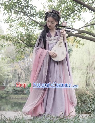 Traditional Ancient Chinese Imperial Consort Purple Costume, Elegant Hanfu Clothing Chinese Tang Dynasty Embroidered Dress Clothing for Women