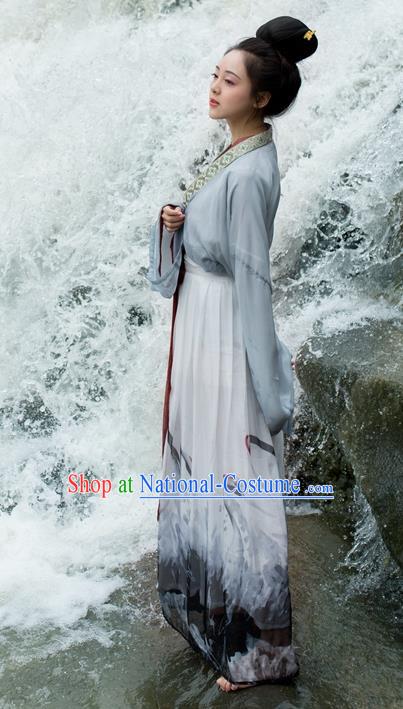 Traditional Ancient Chinese Palace Lady Hanfu Costume, Asian China Song Dynasty Imperial Princess Grey Dress Clothing for Women