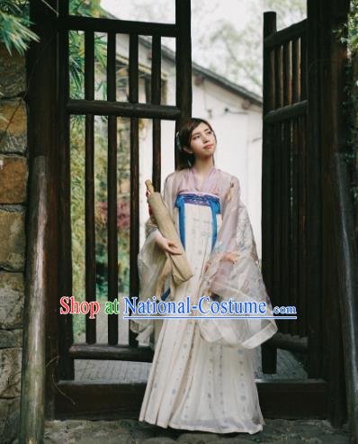 Traditional Chinese Ancient Costume Palace Lady Embroidered Blouse and Slip Skirt, Asian China Tang Dynasty Princess Hanfu Clothing for Women