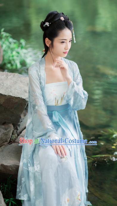 Traditional Chinese Ancient Costume Princess Embroidered Blouse and Skirt, Asian China Song Dynasty Palace Lady Hanfu Clothing for Women