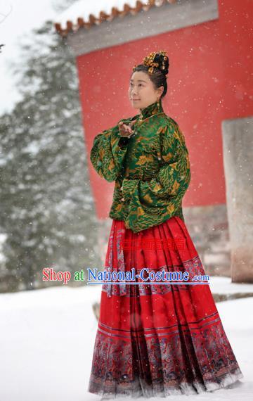 Traditional Chinese Ancient Costume Imperial Consort Green Blouse, Asian China Ming Dynasty Palace Lady Hanfu Clothing for Women