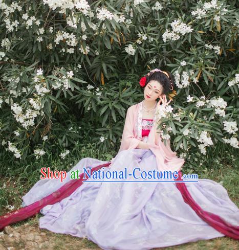 Traditional Chinese Ancient Costume Princess Embroidered Dress, Asian China Tang Dynasty Nobility Lady Hanfu Clothing for Women