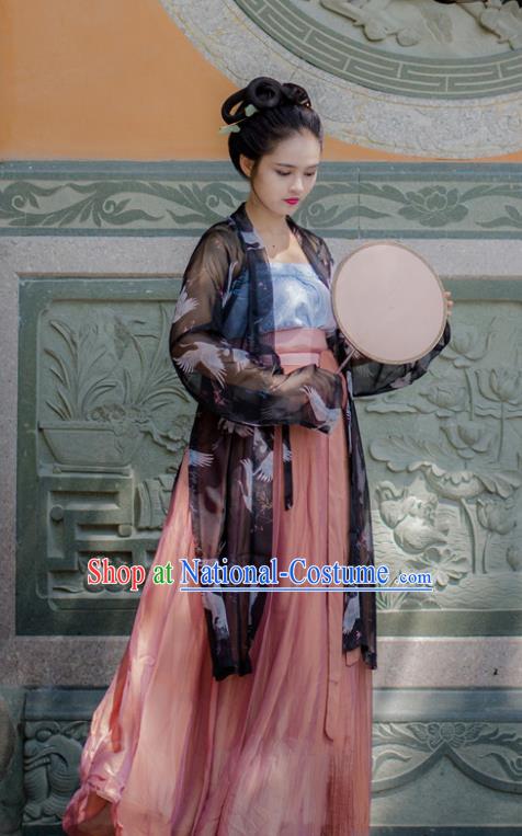 Traditional Chinese Ancient Costume Princess Black Silk Blouse and Skirt, Asian China Song Dynasty Palace Lady Hanfu Clothing for Women