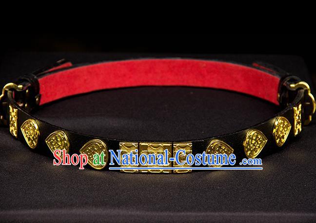 Traditional Ancient Chinese Swordsman Hanfu Belts, Asian China Ming Dynasty Imperial Guards Leather Waistband for Men