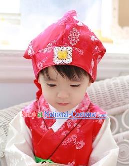 Traditional Korean Hair Accessories Red Baby Hats, Asian Korean Fashion National Boys Headwear for Kids