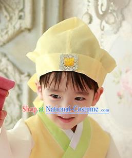 Traditional Korean Hair Accessories Yellow Baby Hats, Asian Korean Fashion National Boys Headwear for Kids