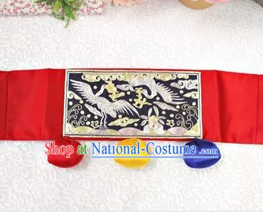 Traditional Korean Accessories Embroidered Crane Waist Belts, Asian Korean Fashion Waistband Decorations for Kids