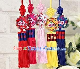 Traditional Korean Accessories Embroidered Round Waist Pendant, Asian Korean Fashion Wedding Tassel Waist Decorations for Women