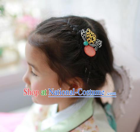 Traditional Korean Hair Accessories Pink Butterfly Hair Stick, Asian Korean Fashion Wedding Headwear for Kids