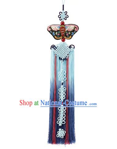 Traditional Korean Accessories Embroidered Waist Pendant, Asian Korean Fashion Wedding Blue Tassel Waist Decorations for Women