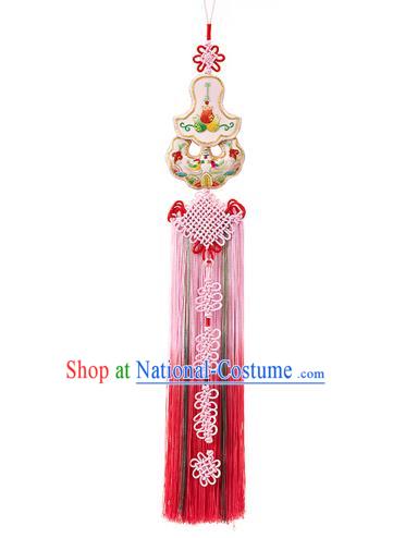 Korean National Accessories Bride Chinese Knots Embroidered Waist Pendant, Asian Korean Wedding Hanbok Pink Tassel Palace Taeniasis Waist Decorations for Women