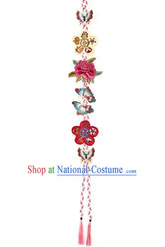 Asian Korean Hanbok Embroidered Butterfly Flowers Tassel Waist Decorations, Korean National Belts Accessories Wedding Bride Waist Pendant for Women