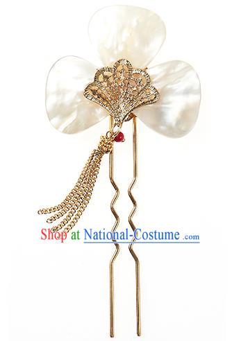 Traditional Korean National Wedding Hair Accessories Bride Palace Shell Flower Tassel Hairpins, Korean Hanbok Fashion Hair Stick Headwear for Women