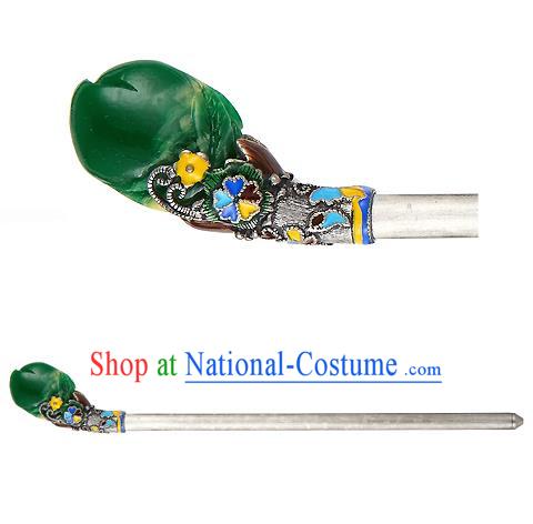 Traditional Korean National Wedding Hair Accessories Bride Palace Green Hairpins, Korean Hanbok Fashion Hair Stick Headwear for Women