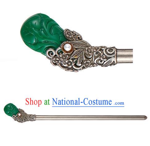 Traditional Korean National Wedding Hair Accessories Bride Palace Green Hairpins, Korean Hanbok Fashion Hair Stick Headwear for Women