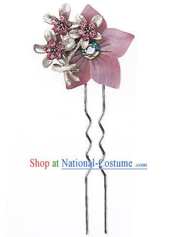 Traditional Korean National Wedding Hair Accessories Bride Palace Purple Flower Hairpins, Korean Hanbok Fashion Hair Stick Headwear for Women