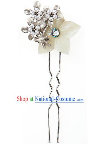 Traditional Korean National Wedding Hair Accessories Bride Palace White Flower Hairpins, Korean Hanbok Fashion Hair Stick Headwear for Women