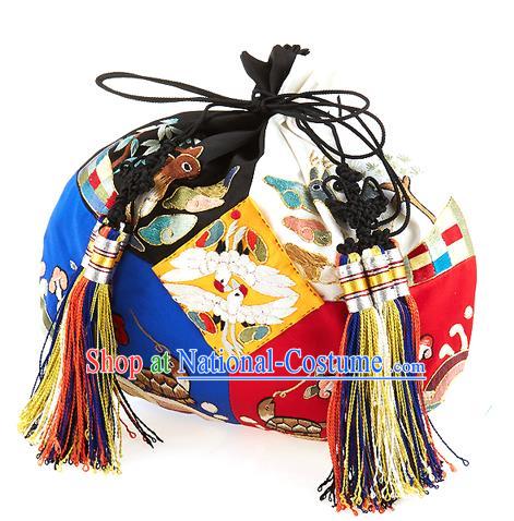 Traditional Korean Accessories Palace Princess Embroidered Blue Purse, Asian Korean Fashion Lucky Bag for Kids