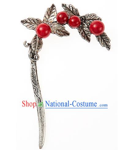 Traditional Korean National Wedding Hair Accessories Bride Palace Red Beads Hairpins, Korean Hanbok Fashion Hair Stick Headwear for Women