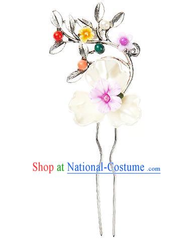 Traditional Korean National Wedding Hair Accessories Bride Palace Cyphers Shell Flowers Hairpins, Korean Hanbok Fashion Hair Stick Headwear for Women