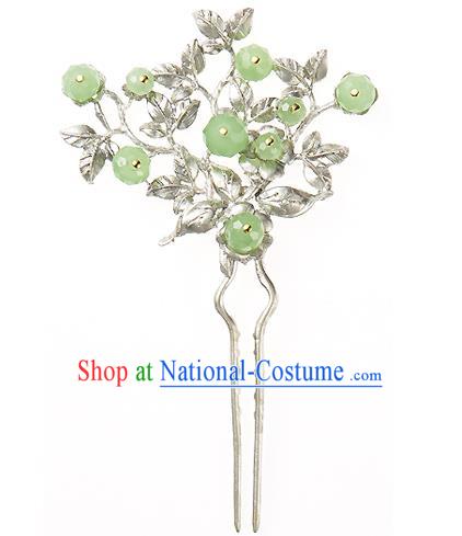 Traditional Korean National Wedding Hair Accessories Bride Palace Cyphers Green Beads Hairpins, Korean Hanbok Fashion Hair Stick Headwear for Women