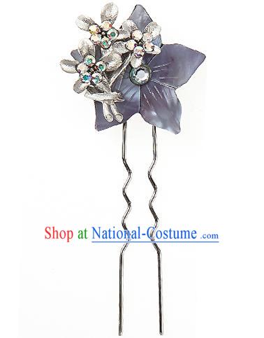 Traditional Korean National Wedding Hair Accessories Bride Palace Cyphers Grey Flower Hairpins, Korean Hanbok Fashion Hair Stick Headwear for Women