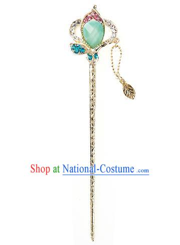 Traditional Korean National Wedding Hair Accessories Bride Palace Cyphers Green Crystal Tassel Hairpins, Korean Hanbok Fashion Hair Stick Headwear for Women