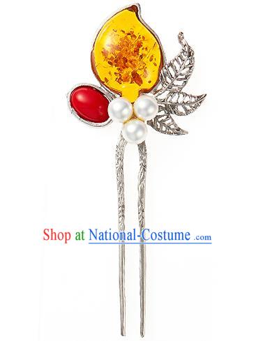 Traditional Korean National Wedding Hair Accessories Bride Palace Cyphers Yellow Hairpins, Korean Hanbok Fashion Hair Stick Headwear for Women