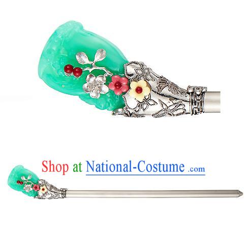 Traditional Korean National Hair Accessories Bride Green Colored Glaze Hairpins, Asian Korean Hanbok Fashion Headwear Hair Stick for Women