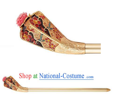 Traditional Korean National Hair Accessories Bride Golden Hairpins, Asian Korean Hanbok Fashion Headwear Palace Hair Stick for Women