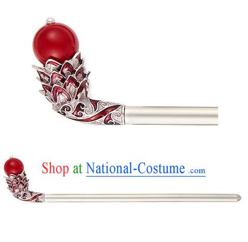 Traditional Korean National Hair Accessories Red Bead Hair Stick Hairpins, Korean Palace Hanbok Fashion Headwear for Women